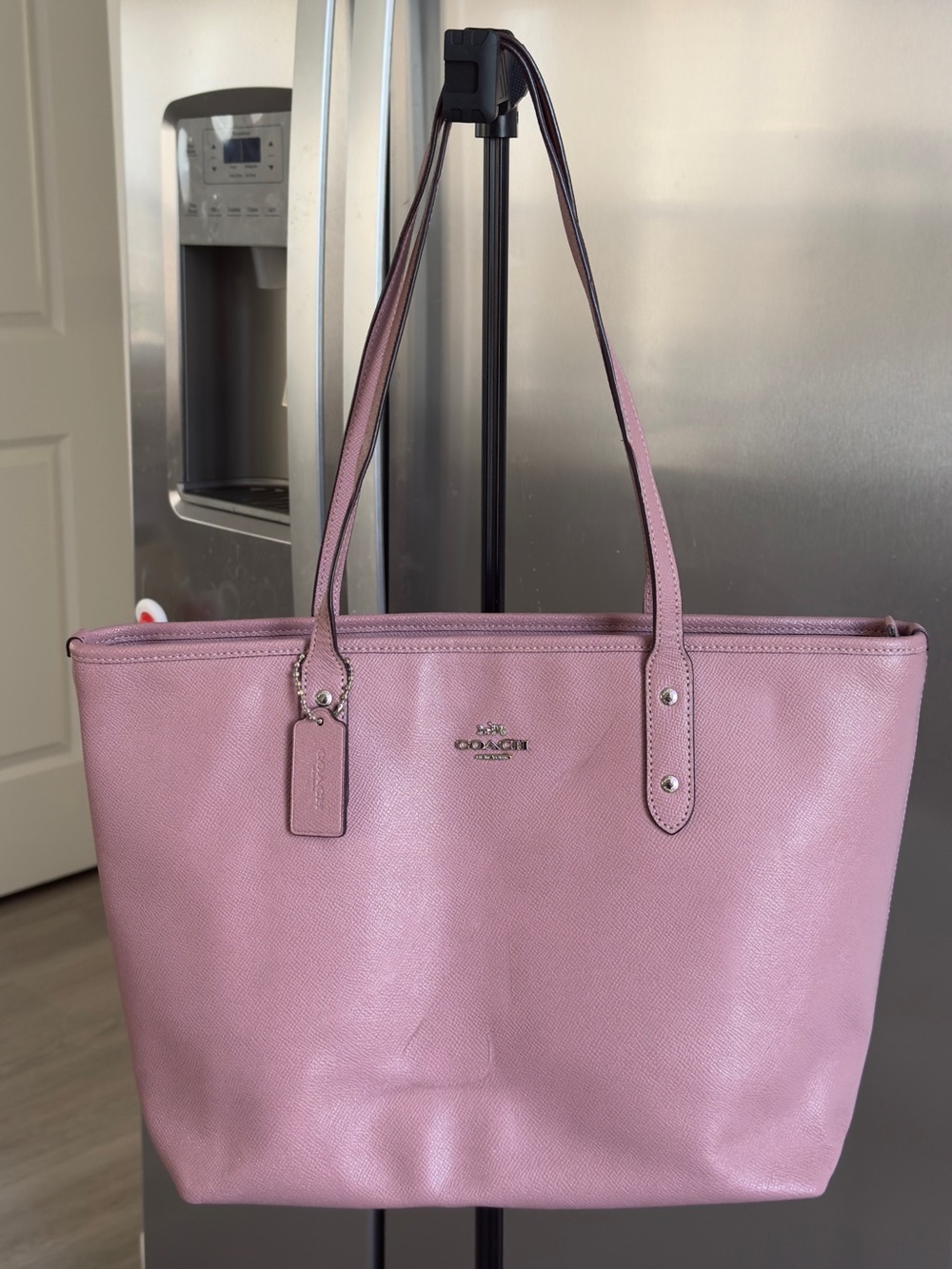 Coach Pink Leather Tote with Silver Logo